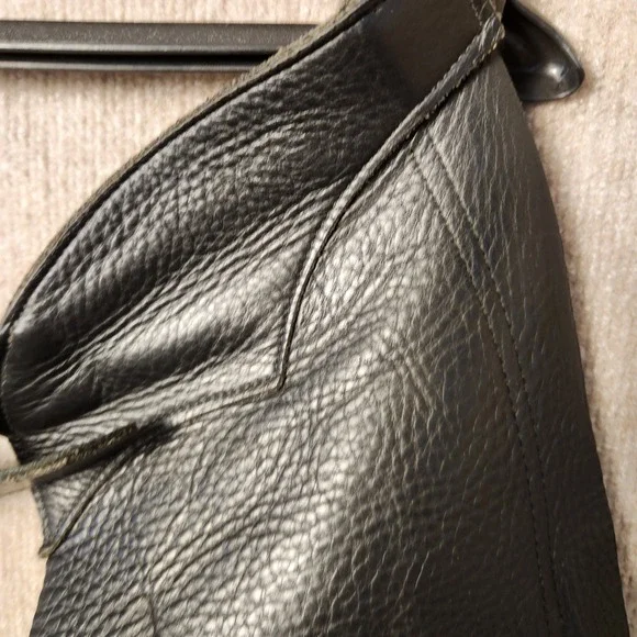 Black Leather Motorcycle Biker Chaps Protective Riding Gear Western Wear - Picture 2 of 7